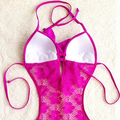 

Women's Sexy Solid Color Push Up Fringle Lace One Piece Swimwear