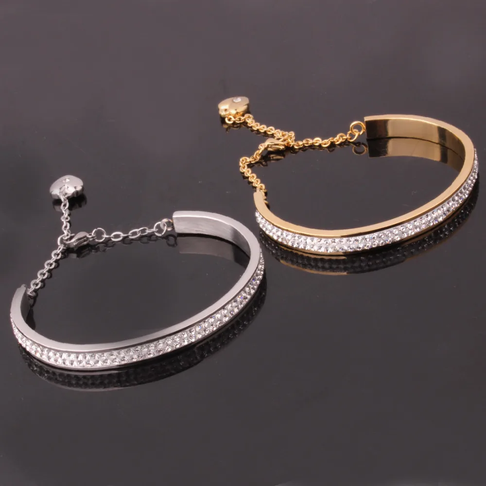

Womens Jewelry Silver/Gold Color Stainless Steel Heart Charm Open Bangle Bracelet Birthday gift for your girlfriend
