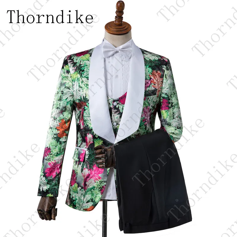 suits4 Thorndike мужской костюм из 3 предметов модный однобортный цветочный смокинг с принтом костюм для выпускного вечера мужской Высококачественный тонкий свадебный костюм жениха - Цвет: suits4