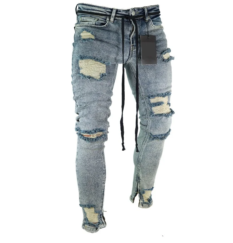 New Fashion Men's Skinny Biker Jeans Destroyed Frayed Ripped Pants Stylish Denim trousers | Мужская одежда