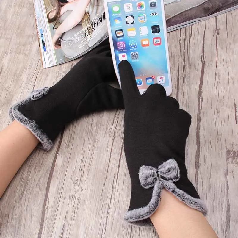 Модный бант Guantes, зимние милые плюшевые перчатки с бантом для девочек, кашемировые перчатки Luvas, толстые теплые женские митенки, перчатки