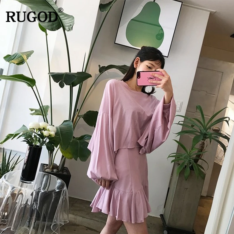 RUGOD 2018 Новые Осенние футболки с длинными рукавами и короткое платье свободные