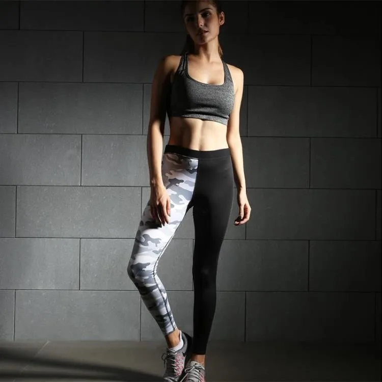 Sport Leggings Stretch Print Sportswear Yoga Leggins Women Yoga Pants Workout Fitness Clothing Jogging Running Pants Gym Tights - Цвет: Серый
