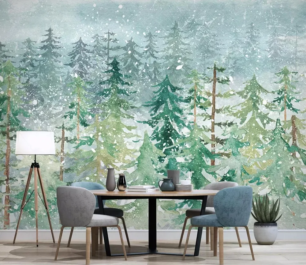 

[Self-Adhesive] 3D Snow View Green Forest 88 Wall Paper mural Wall Print Decal Wall Murals