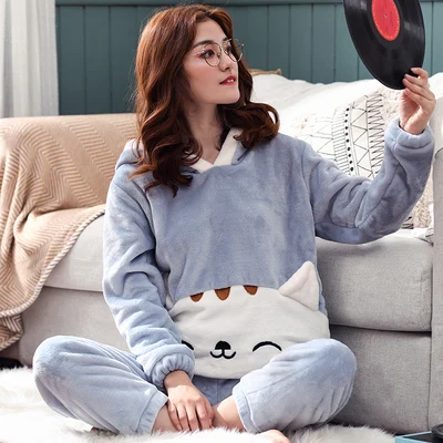 model 19 Большие размеры, L-6XL, 7XL, 8XL, зимние женские плотные фланелевые комплекты для сна, Женский комплект, коралловый флис, мужские большие пижамные комплекты с капюшоном - Цвет: model 19