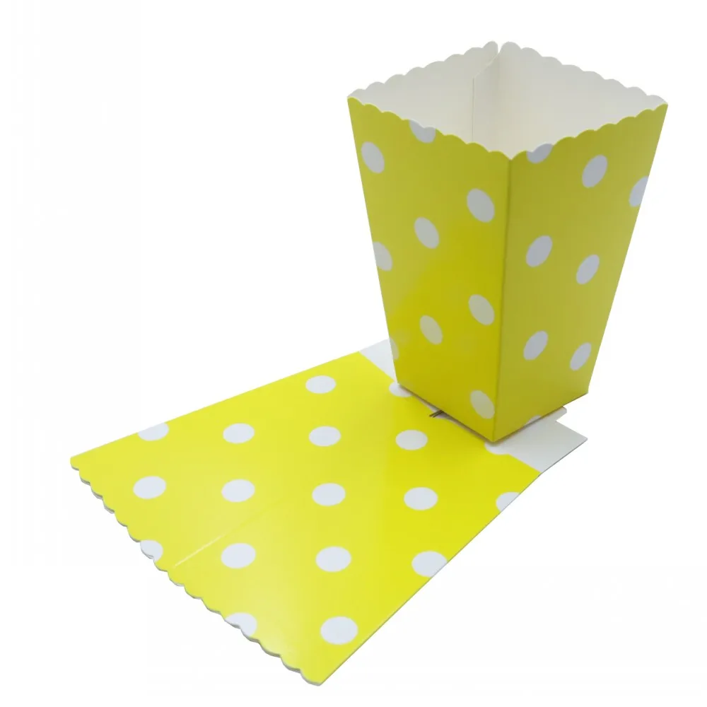 Yellow dot 6 шт./лот, мини-коробки в горошек для попкорна, детские синие, желтые, детские, розовые, для свадебной вечеринки, для ребенка, для душа, сувениры, коробки для печенья, сумки для закусок, конфет - Цвет: Yellow dot
