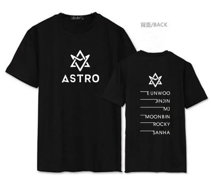 Черный Летний стиль astro all с именами членов группы Печать Футболка kpop jinjin rocky с коротким рукавом Футболка для влюбленных тройник 3 цвета - Цвет: Черный