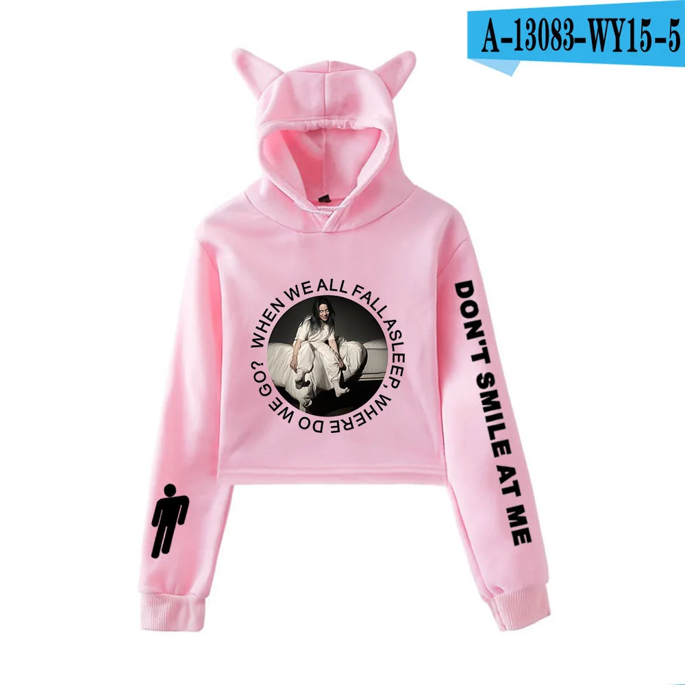 УКОРОЧЕННЫЙ ТОП Billie Eilish, розовая толстовка с капюшоном, Harajuku, джемпер с длинным рукавом, пуловер с капюшоном, пальто, Повседневная Толстовка, sudaderas mujer - Цвет: 005