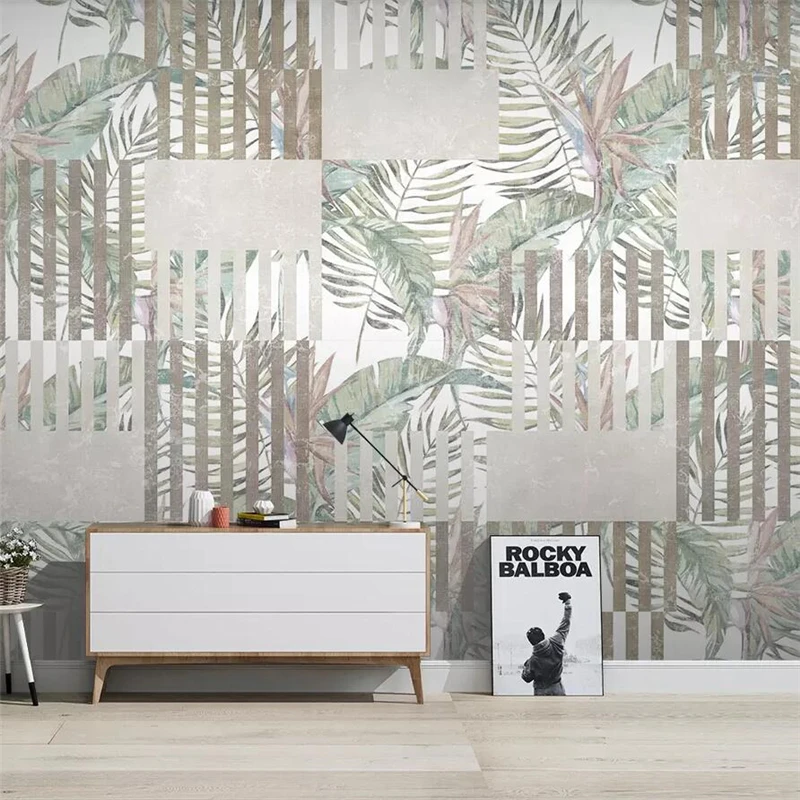 

wellyu Nordic tropical plants geometric lines TV background wall custom large murals environmental wallpaper papel de parede