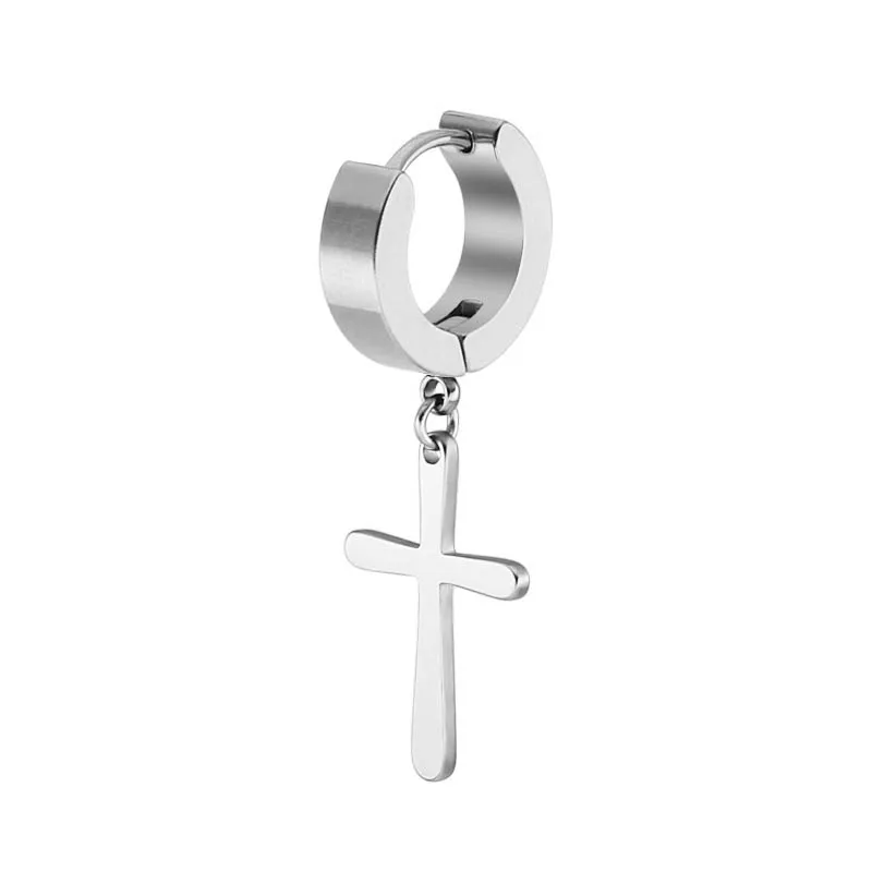 Cross 8 silver 1 шт Панк Крест звезды кулон Круглые серьги для женщин Рок мужчин простые серьги-гвоздики из нержавеющей стали ювелирные изделия - Окраска металла: Cross 8 silver