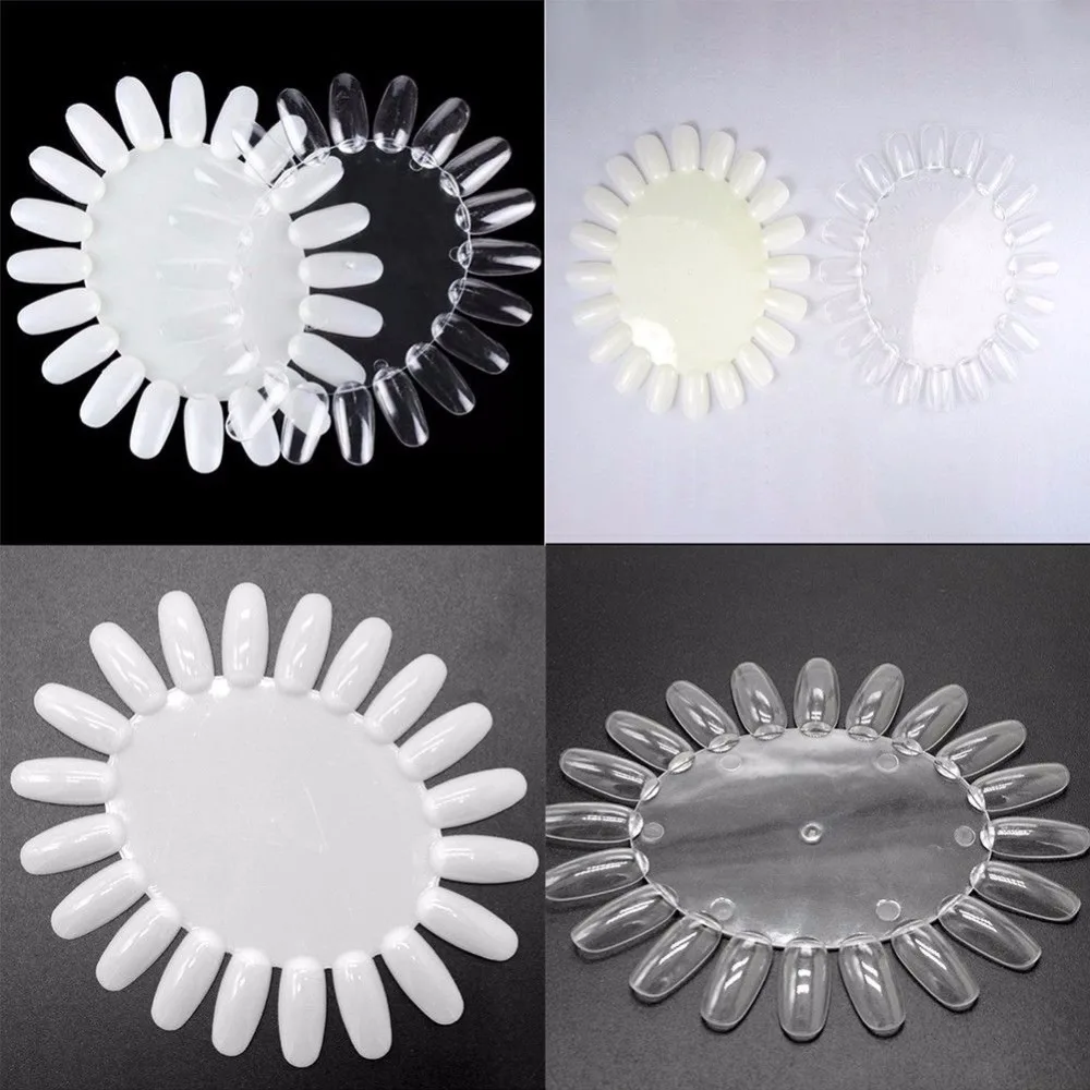 

10pcsFalse Nail Art Tips Color Card Transparent White Buckle Ring Display