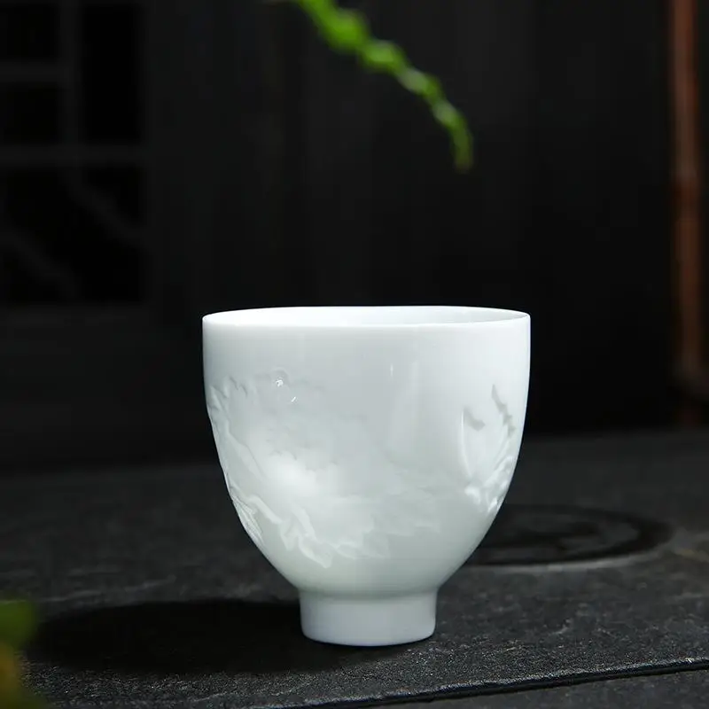 white2 1 шт. чайные чашки кунг-фу, голубые и белые фарфоровые чайные чашки с цветком лотоса, мастер чайная чашка ручной работы, чайные сервизы из костяного фарфора - Цвет: white2