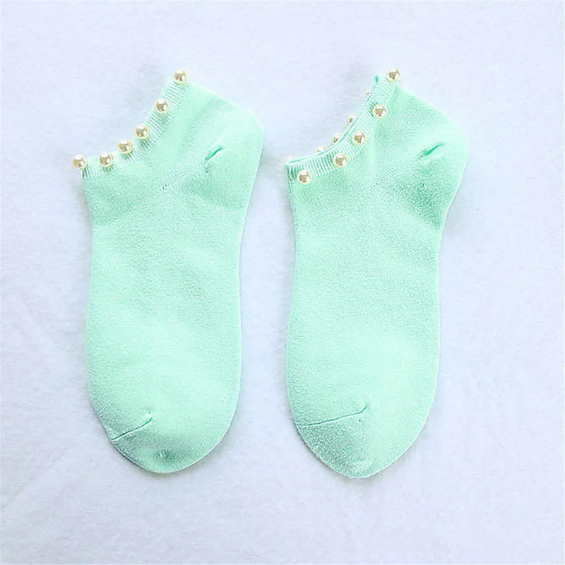Light green 1 pairs Стиль, повседневные короткие носки для девушек, Носки ярких цветов с бусинами, чулочно-носочные изделия, горячая Распродажа, Женская хлопковая Милая блестящая жемчужина, носки - Цвет: Light green 1 pairs