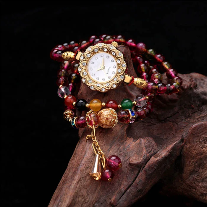 Новое поступление бренд Для женщин Природные Фиолетовый Кристалл Часы-браслет