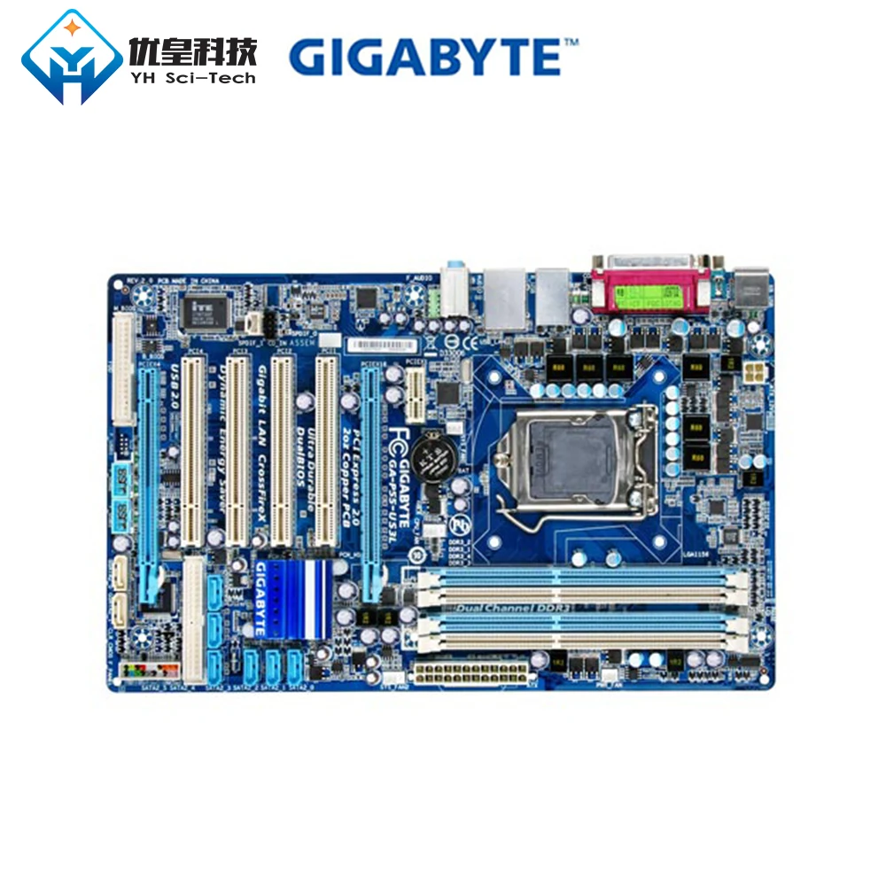 Оригинальная б/у рабочего стола материнской платы Gigabyte GA-P55-US3L H55 LGA 1156 Core i7 i5 i3 DDR3 16G SATA3 USB2.0 блок питания ATX
