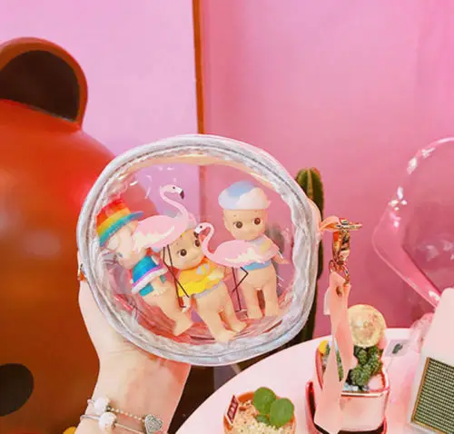 Круглые прозрачные сумочки для макияжа органайзер мелочи водонепроницаемый