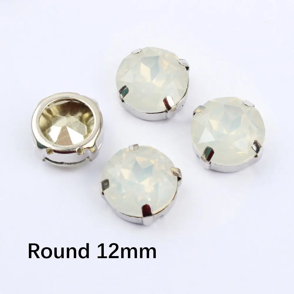 Round 12mm 20pcs Стразы смешанной формы с белым опалом, полимерные Стразы с серебристым клешом, стразы с плоским основанием для одежды - Цвет: Round 12mm 20pcs