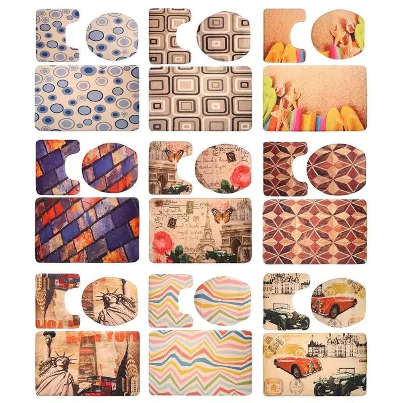 Набор Противоскользящих фланелевых ковриков для ванной комнаты 3 шт./компл. | Дом