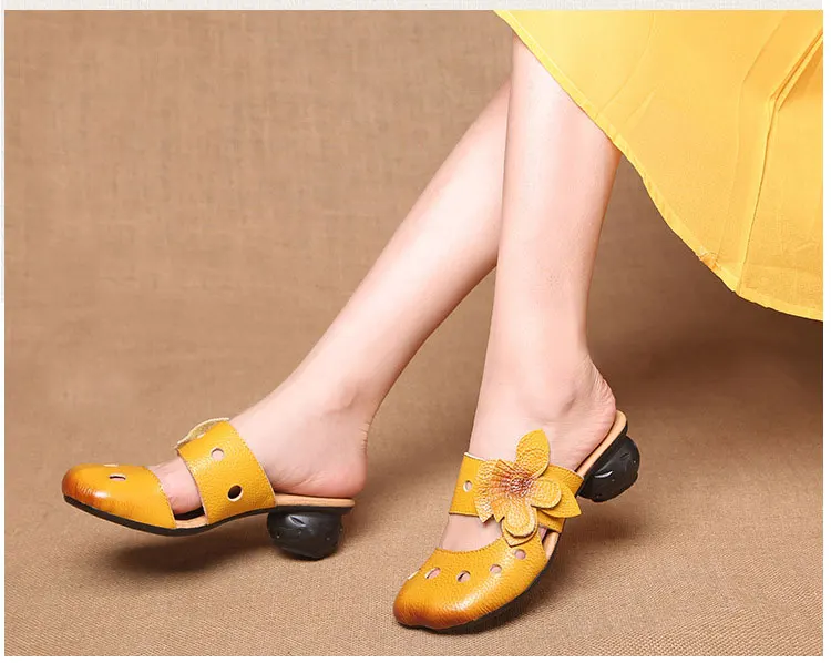 Xiuteng Hollow Sandals Flowers Pattern Genuine Leather Big Head Adjustable Daily Sandals Ladies Shoes Spring New Women Slippers