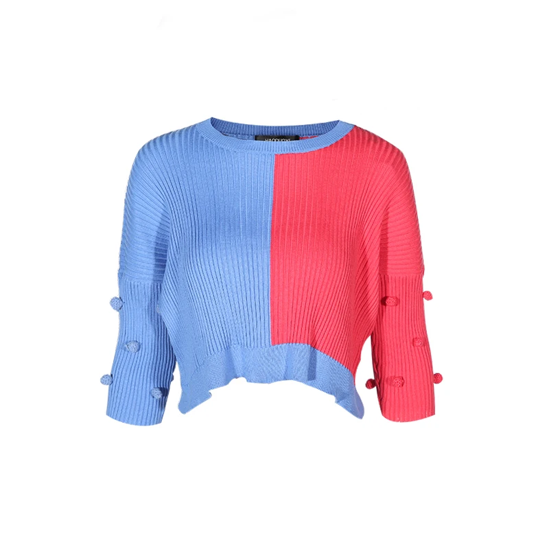 IRISIE O-neck Patchwork Sleeve Pullovers Sweater Casual Streetwear Blue And Pink Autumn Tops For Women 2018 New Arrival | Женская одежда