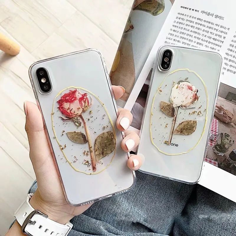 3D сушеные розы силиконовый чехол для телефона iphone 7 8 плюс 6 6s X XS Max XR ясно золотой