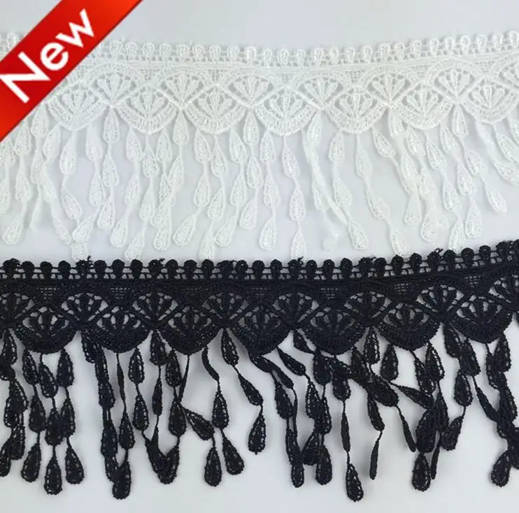 2 Yards Natural White Black Tassel Fringe Lace Trim Applique Cord Fabric Sewing Accessories | Дом и сад