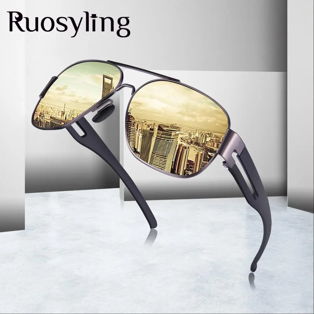 Ruosyling UV400 пилотные солнцезащитные очки для мужчин, Поляризованные матовые черные темные солнцезащитные очки RetroTR90, ультралегкие гибкие водительские очки