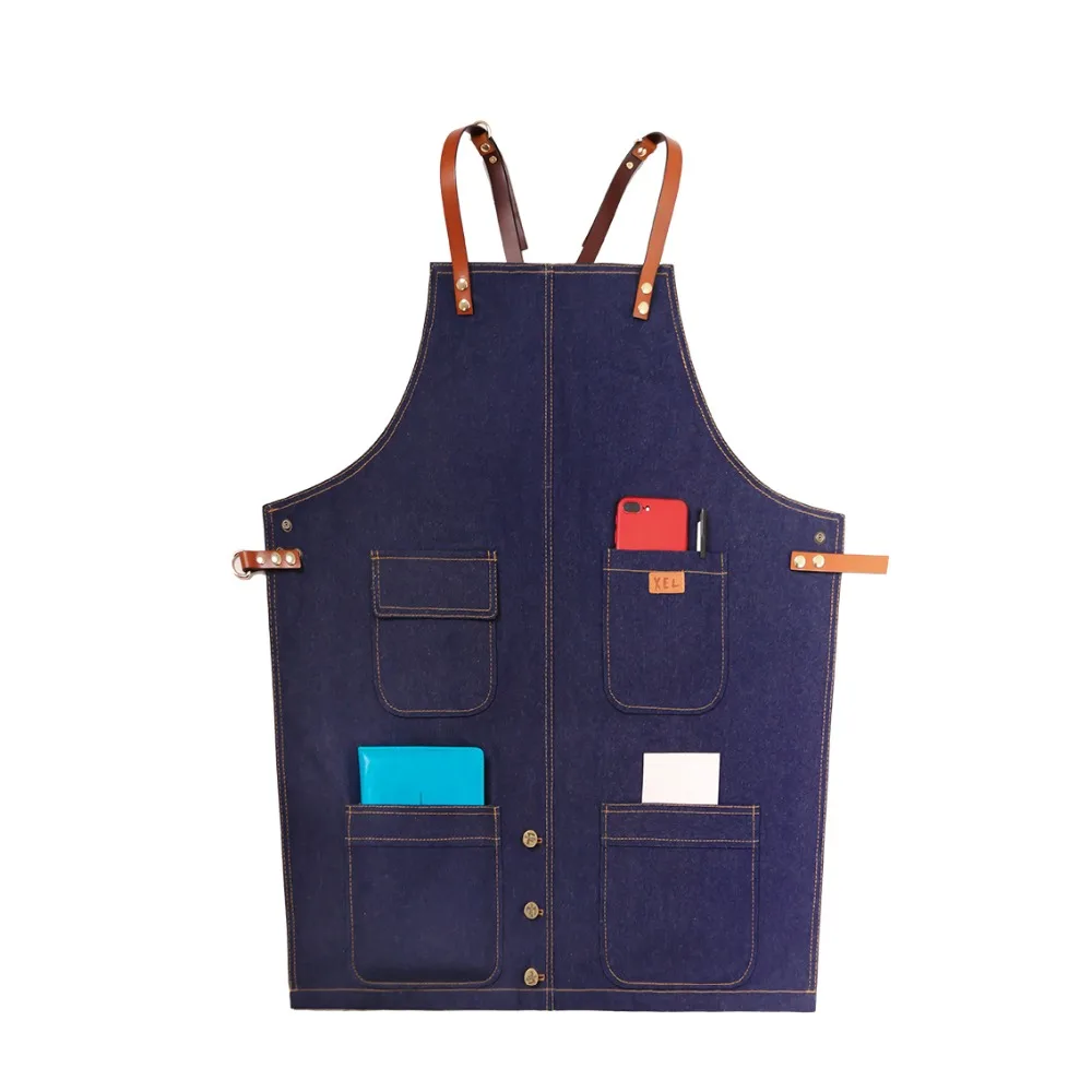 

Senior Canvas Apron Bib Leather Chef Kitchen Apron for Women Lady Men Pockets home barber cook Coffee Restaurant Custom LOGO