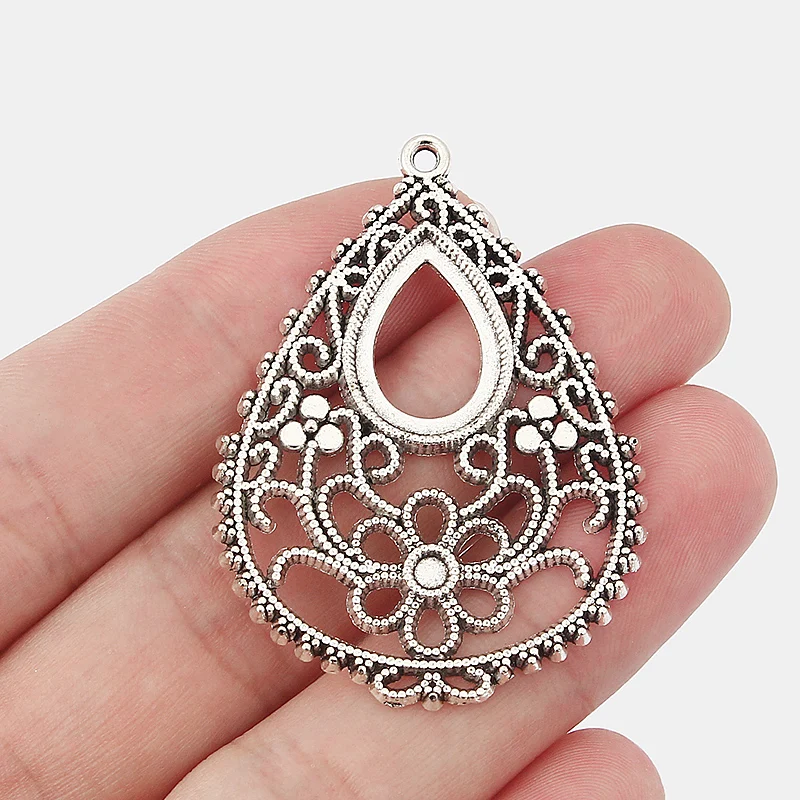 

6PCS Tibetan Silver Hollow Open Filigree Waterdrop Teardrop Shape Charm Pendant For for Jewellery Necklace Earrings Making