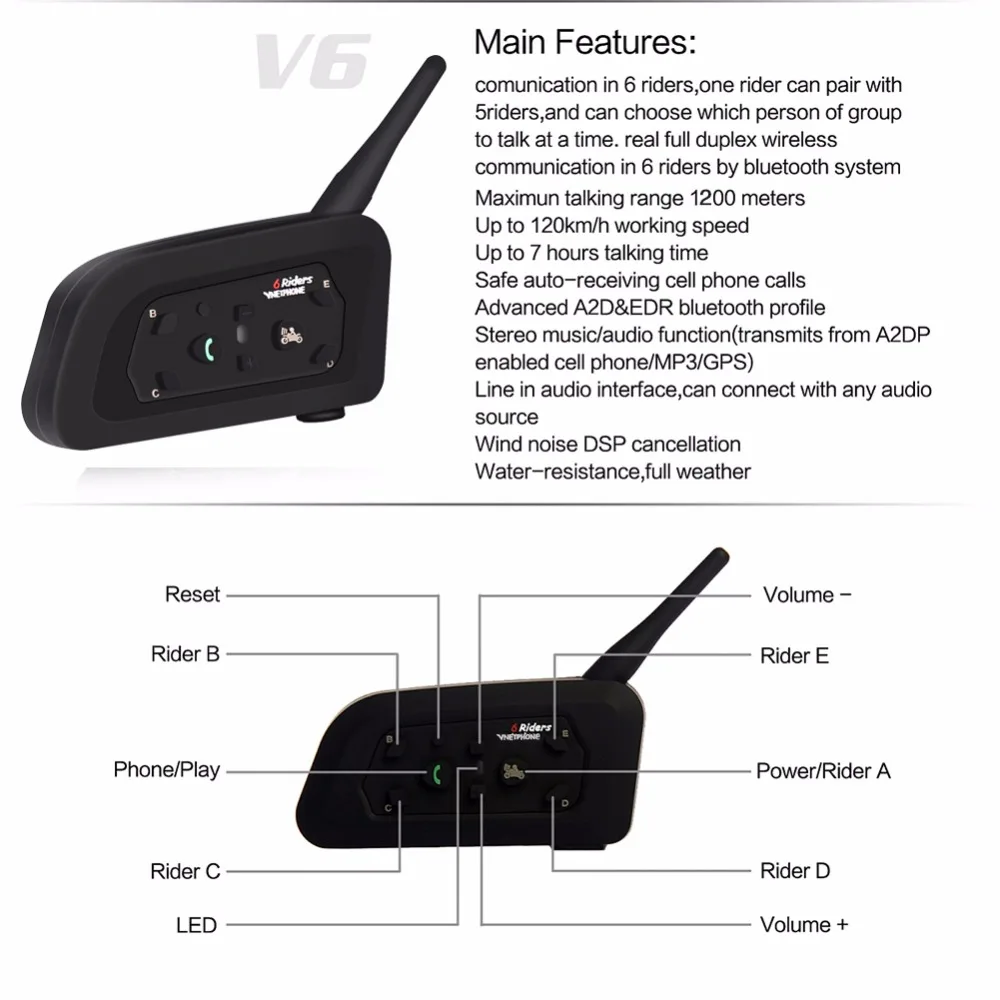 Мотоциклетный шлем гарнитура Bluetooth 3,0 BT беспроводной 1200 м расстояние переговорные наушники для внутренней связи