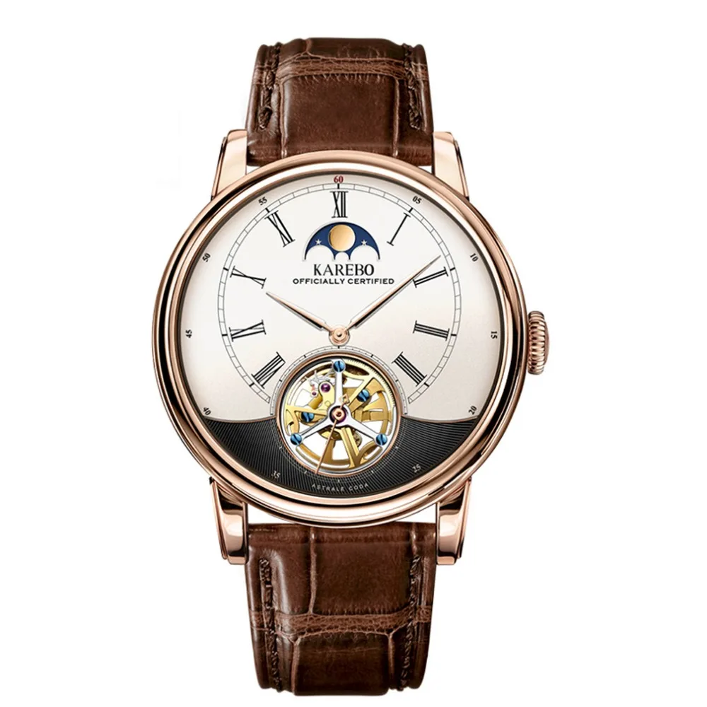 Мужские автоматические наручные часы KAREBO модные деловые с перфорацией и