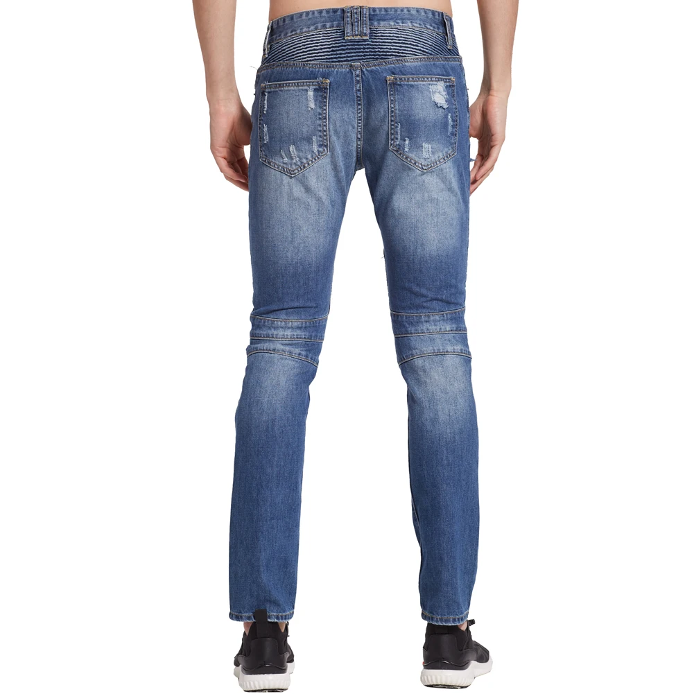 Новинка 2017 мужские потертые байкерские джинсы с дырками | Мужская одежда