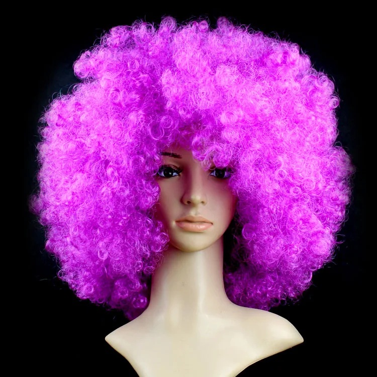 purple Короткие перуанские афро парики Хэллоуин вечерние платья Смешной клоун подставки под парик Большой попкорн вечерние шляпы фестиваль косплей синтетические волосы парик - Цвет: purple