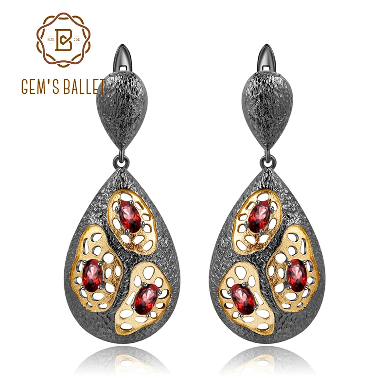 Серьги подвески из серебра 925 пробы с натуральным гранатом|Серьги-подвески| |