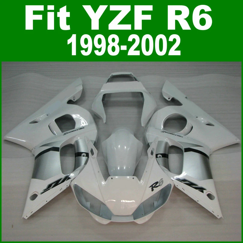 Для YAMAHA R6 1998 1999 2000 2002 высококачественный комплект обтекателей (белый серебристый)