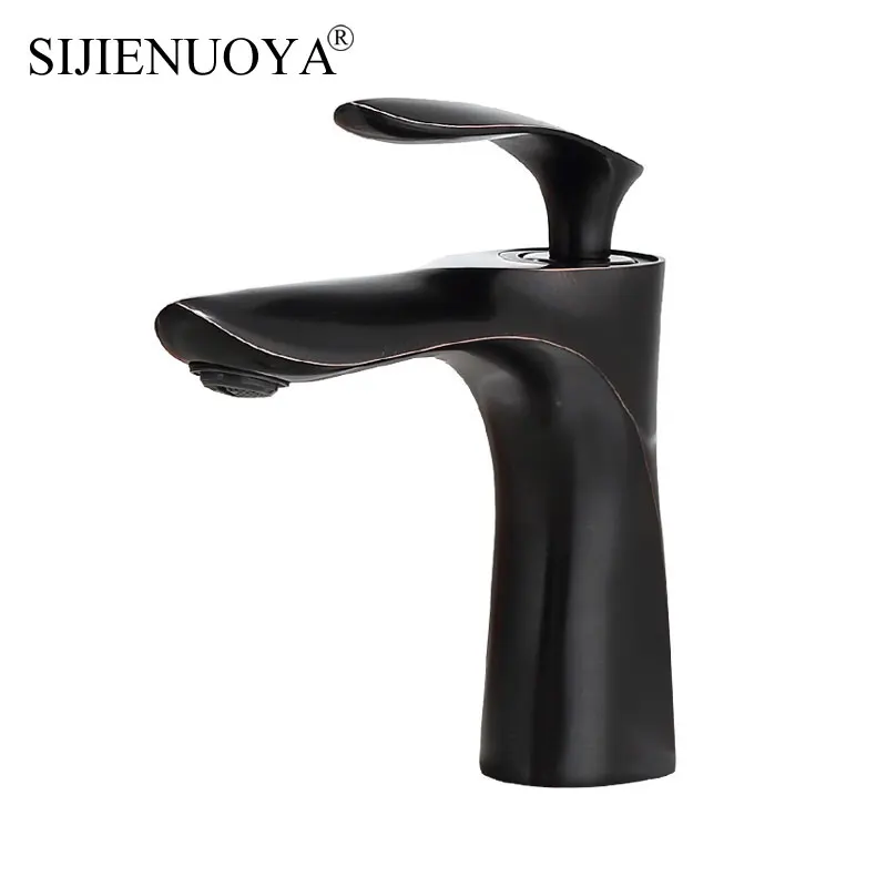 SIJIENUOYA Black Bathroom Faucet Basin Mixer Tap golden faucet with Hot and Cold Water Single Hole Mounted Sink | Обустройство дома