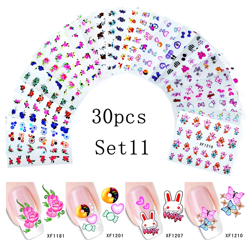 SET 11 Bittb 30 шт. наклейка с цветком для ногтей наклейки цветочный дизайн ногтей наклейки s татуировки переводные Ногти украшения маникюрные инструменты - Цвет: SET 11