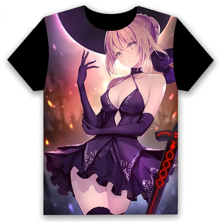 Модная футболка с Аниме игра Fate/stay night FGO Saber Alter Косплей короткий рукав Женская Мужская черная футболка повседневные забавные летние топы - Цвет: 25