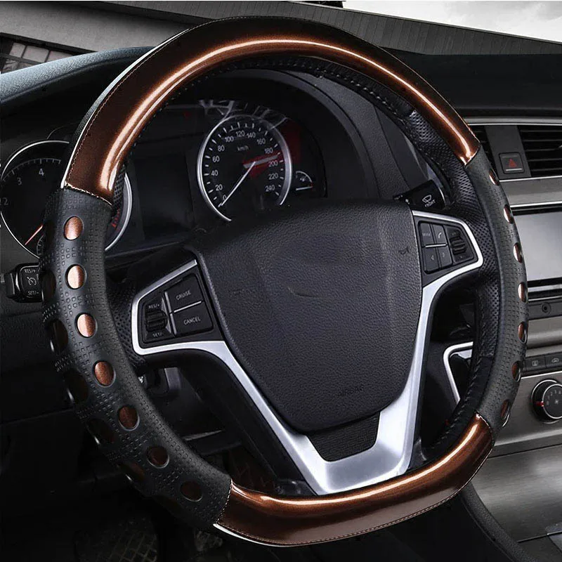gold Новые автомобильные чехлы рулевая Крышка Ступицы Колеса D типа Стайлинг для Seat Leon Lbiza Skoda Octavia a5 A7 2 Rapid Kodiaq hyundai Accent - Название цвета: gold