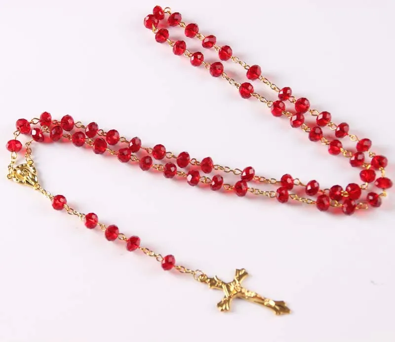 Necklace Religious Christian Ornaments Cross high quality crystal beads Rosary red color | Украшения и аксессуары