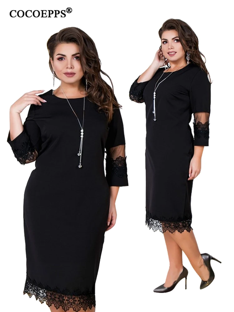 COCOEPPS, женское платье, летнее, размера плюс, кружево, 5XL, 6XL,, повседневное, большой размер, сетка, офисное, Дамское, элегантное, вечерние, лоскутное, платье