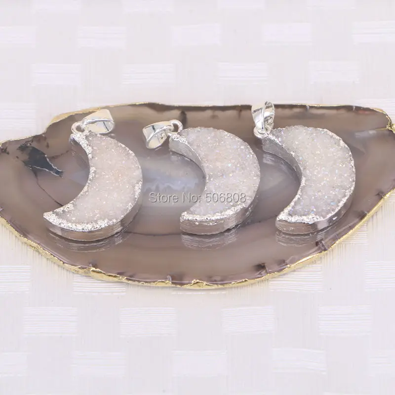 6 шт. подвески в виде полумесяца из титанового кварца с серебряным покрытием