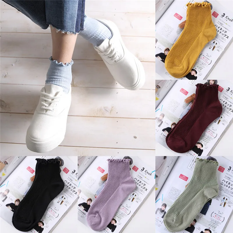 Однотонные носки принцессы для девочек с оборками сезон лето-осень хлопковые