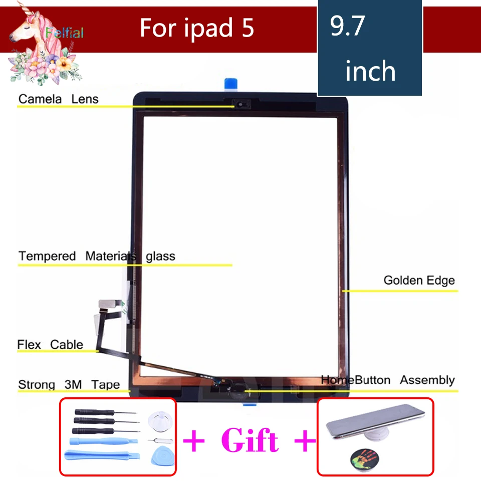 Original For Apple iPad 2 3 4 5 6 ipad Air 1 Touch Screen with Home Button and Adhesive Digitizer Front Glass Replacement | Компьютеры и