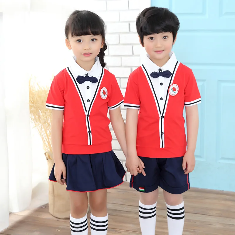 Girls boy Children School Uniform Dresses Kids England Style Short Sleeve Causal Bow Dress Fall Performance #8714 |