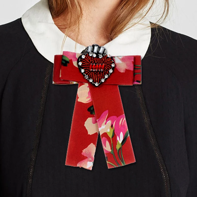 ZHINI Fabric Ribbon Bowknot Corsage Brooch Pin Bow Tie Necktie Measly Heart Handmade Collar Jewelry For Women Party Accessories | Украшения