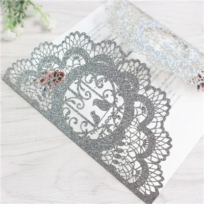 glittery silver Блестящие синие приглашения для свадьбы свадебный душ Роскошные лазерная резка птицы свадебные карты Индивидуальные печати 50 шт - Цвет: glittery silver