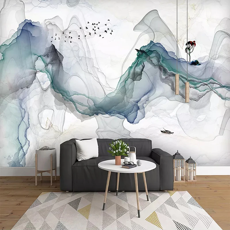 

Custom Photo Wallpaper Mural Papel De Parede 3D Abstract Ink Mountain Water Landscape Art Wall Painting Living Room Decoration