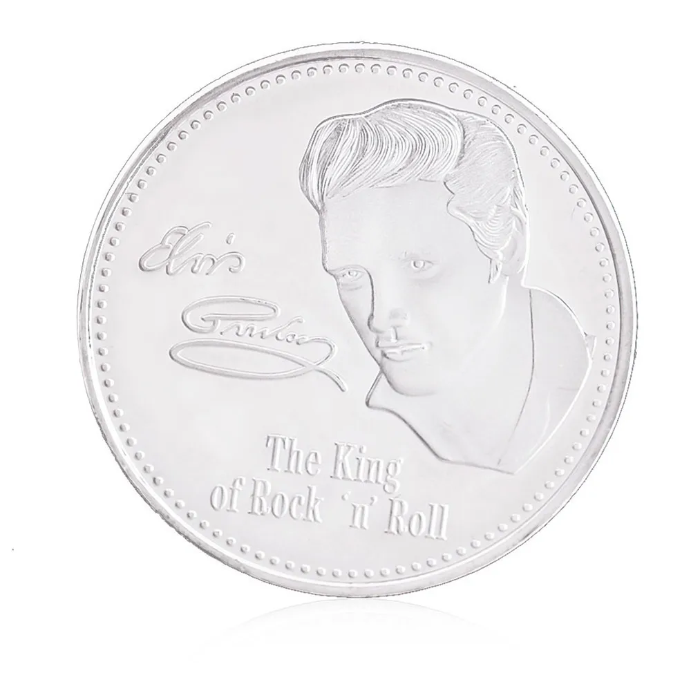 Серебристый 1 шт. Elvis Presley памятная монета 1935-1977 король N рок ролл золото памятная монета подарок домашний декор - Цвет: Серебристый