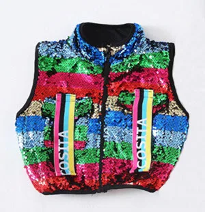 Jacket Комплект из топа на бретелях и шорт с радужными блестками и Пикачу; танцевальные костюмы в стиле джаз и хип-хоп; детская одежда для Бальных соревнований; сценический наряд для девочек - Цвет: Jacket